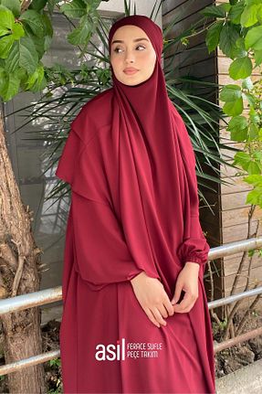 کلاه و ابایا زرشکی زنانه پنبه ای ASİLNUR - کد 943636455