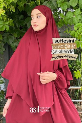 کلاه و ابایا زرشکی زنانه پنبه ای ASİLNUR - کد 943636455