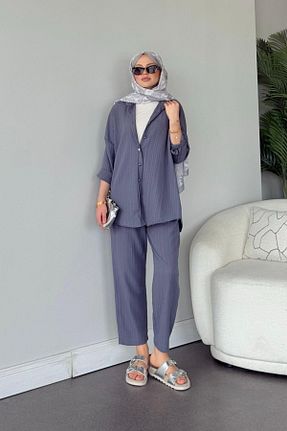 ست بالاتنه و پائین تنه حجاب طوسی زنانه رگولار HAZA MODA - کد 816696978