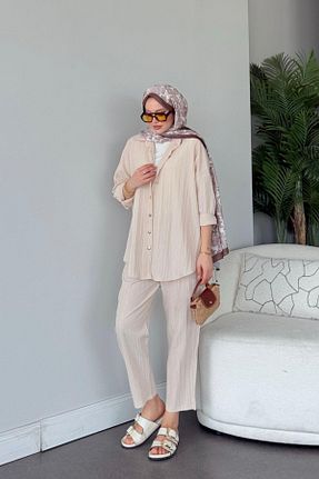 ست بالاتنه و پائین تنه حجاب بژ زنانه رگولار HAZA MODA - کد 828170086