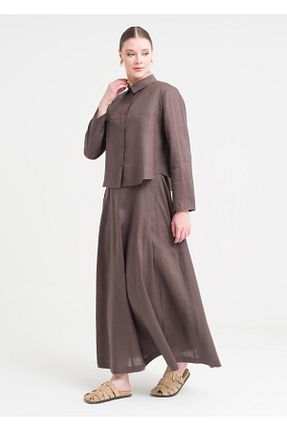 ست بالاتنه و پائین تنه قهوه ای زنانه کتان Armağan - کد 944234451