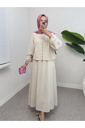 ست بالاتنه و پائین تنه بژ زنانه بافتنی Modamorfo - کد 929086073