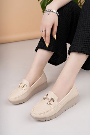 کفش پاشنه بلند پر بژ زنانه پاشنه کوتاه (1 - 4 سانتی متر) Nesil Shoes - کد 935549125