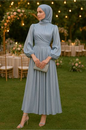 لباس مجلسی حجاب طوسی زنانه یقه ایستاده TRENDTESETTÜR - کد 903173792