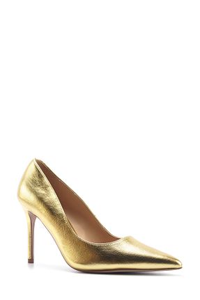 کفش پاشنه بلند کلاسیک طلائی زنانه چرم مصنوعی Nine West - کد 899657856