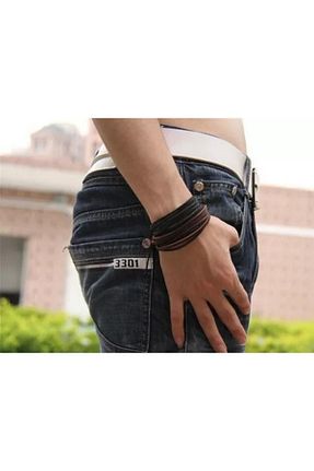 دستبند جواهر رنگی زنانه چرم خالص Genel Markalar - کد 378723293