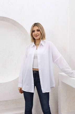 پیراهن سفید زنانه اورسایز Yeliz - کد 752842900