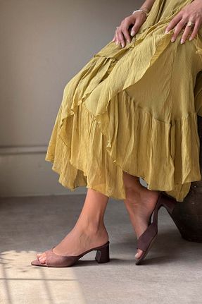 دمپائی قهوه ای زنانه جیر NİŞANTAŞI SHOES - کد 941980620
