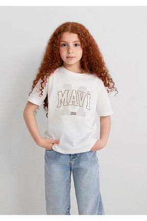 تیشرت سفید بچه گانه یقه بند دار Mavi - کد 849707017