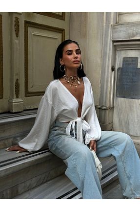 بلوز سفید زنانه ساده Les Séduisantes c.a. - کد 942610012