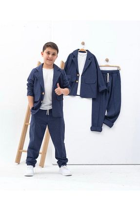 کت و شلوار سرمه ای بچه گانه یقه کتی Zelhankids - کد 760108950