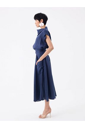 دامن سرمه ای زنانه کتان Rivus - کد 925766270