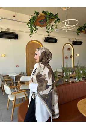 شال قهوه ای زنانه پنبه ای CAMELLİA - کد 940653039