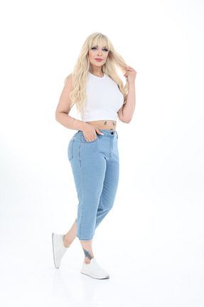 شلوارک و برمودا سایز بزرگ آبی زنانه فاق بلند EYLÜL BUTİK - کد 942513651