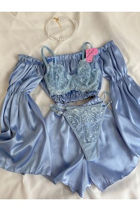 ست لباس راحتی آبی زنانه ساده EDLİNGERİE - کد 942579573