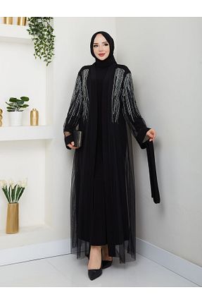لباس مجلسی حجاب مشکی زنانه یقه دوچرخه Hakko - کد 942572297