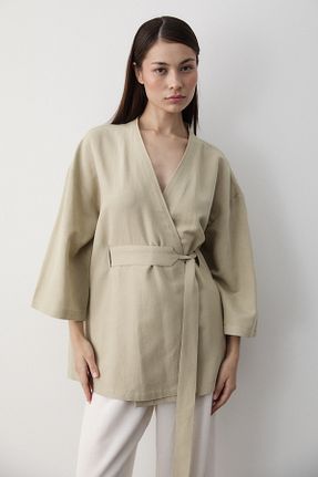کیمونو و کافتان خاکی زنانه پنبه ای Laluvia - کد 942677922