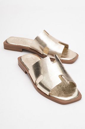 دمپائی طلائی زنانه چرم خالص luvishoes - کد 942696754