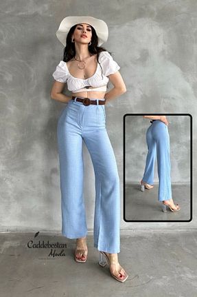 شلوار آبی زنانه کتان Caddebostan Moda - کد 942898070