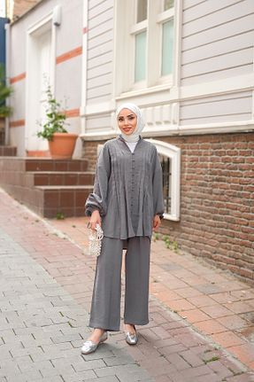 ست بالاتنه و پائین تنه طوسی زنانه بافتنی LOCCO - کد 942944878