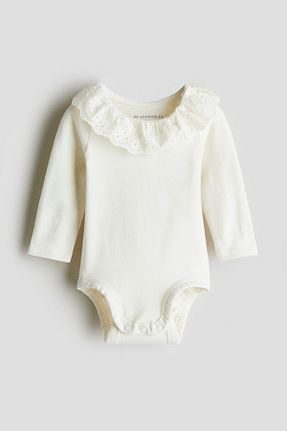 بادی سفید بچه گانه یقه نوزاد H&M - کد 872384755