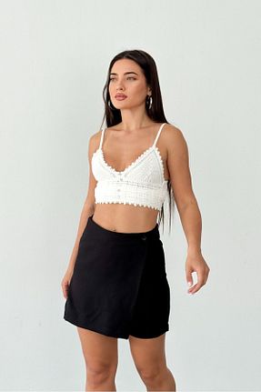 دامن مشکی زنانه Keten Görünümlü HLT JEANS - کد 943522296