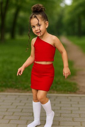 ست بالاتنه و پائین تنه قرمز بچه گانه بافت HEREN BUTİK - کد 943987050