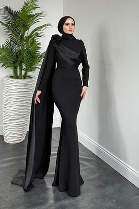 لباس مجلسی حجاب مشکی زنانه یقه دوچرخه MERVEN AKYÜZ - کد 944011541