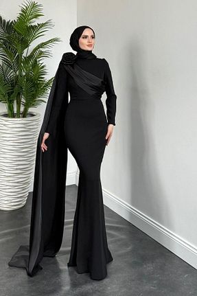 لباس مجلسی حجاب مشکی زنانه یقه دوچرخه MERVEN AKYÜZ - کد 944011541