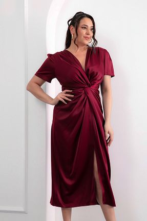 لباس سایز بزرگ زرشکی زنانه ساتن Lafaba - کد 943722435