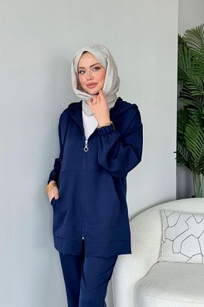 ست بالاتنه و پائین تنه حجاب سرمه ای زنانه رگولار HAZA MODA - کد 828172807