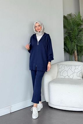 ست بالاتنه و پائین تنه حجاب سرمه ای زنانه رگولار HAZA MODA - کد 828172807