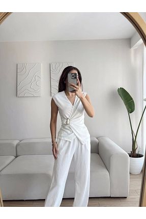 ست بالاتنه و پائین تنه سفید زنانه بافتنی Zoom Butik - کد 943885964