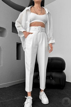 شلوار پارچه ای سفید زنانه کراپ Rift Jeans - کد 943920220