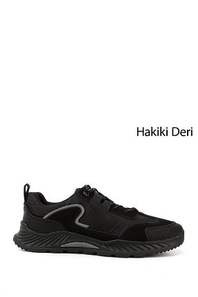 کفش اسنیکر مشکی مردانه چرم اصل GÖNDERİ(R) - کد 869155207