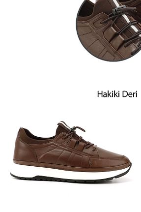 کفش اسنیکر قهوه ای مردانه چرم اصل GÖNDERİ(R) - کد 905252608