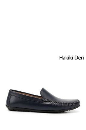 کفش کژوال سرمه ای مردانه چرم خالص GÖNDERİ(R) - کد 100009441