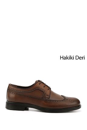 کفش کلاسیک قهوه ای مردانه چرم خالص GÖNDERİ(R) - کد 699306715