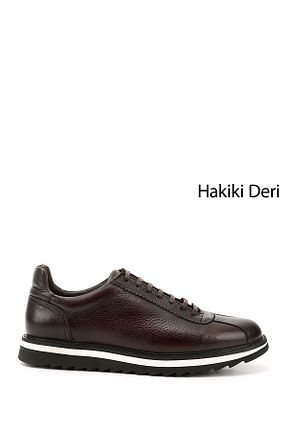 کفش اسنیکر قهوه ای مردانه چرم اصل GÖNDERİ(R) - کد 454556713
