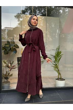 مانتو بلند حجاب زرشکی زنانه پنبه ای MissWhence - کد 879912121