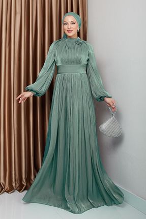 لباس مجلسی حجاب سبز زنانه یقه ایستاده Olcay - کد 935773449