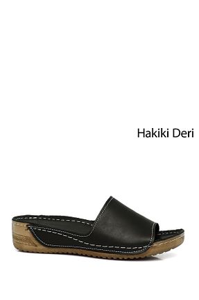 دمپائی مشکی زنانه چرم خالص GÖNDERİ(R) - کد 37434019