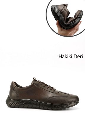 کفش اسنیکر قهوه ای مردانه چرم اصل GÖNDERİ(R) - کد 865232619