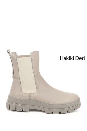بوت / نیم بوت بژ زنانه چرم خالص GÖNDERİ(R) - کد 920601950