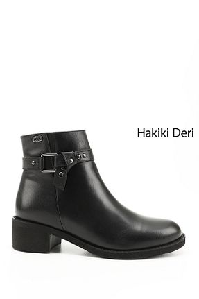 بوت / نیم بوت مشکی زنانه چرم خالص GÖNDERİ(R) - کد 923368809