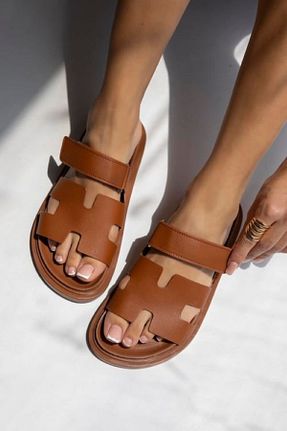صندل قهوه ای زنانه پاشنه تخت Shoebuo - کد 933368226