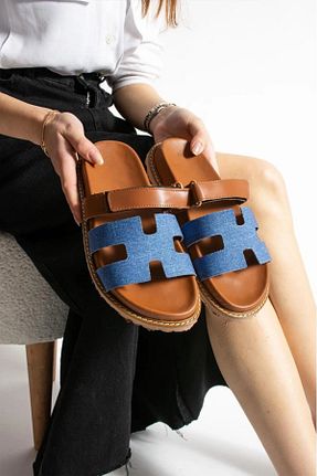 صندل سرمه ای زنانه پاشنه تخت Shoebuo - کد 930367063