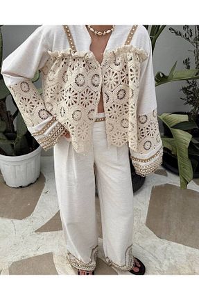 ست بالاتنه و پائین تنه بژ زنانه بافتنی İLKCET MODA - کد 838838853