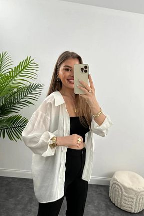 پیراهن سفید زنانه اورسایز OGWANTO - کد 944473990