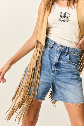شلوارک و برمودا آبی زنانه فاق بلند Stradivarius - کد 271387974